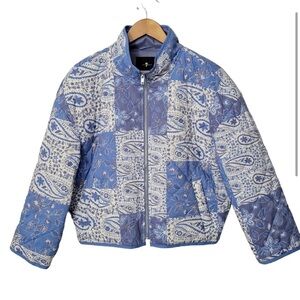 7FAM Blue Bandana Paisley Quilted Jacket